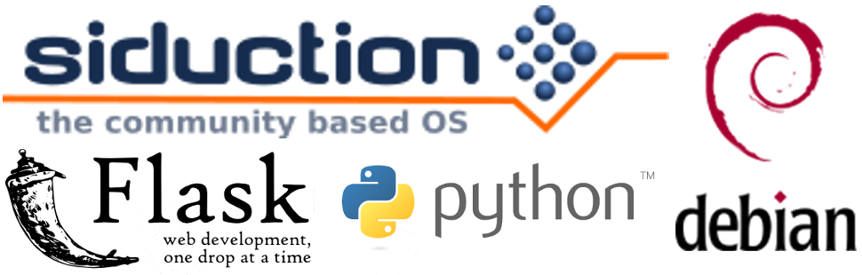 Logos von siduction, Debian, Flask und Python